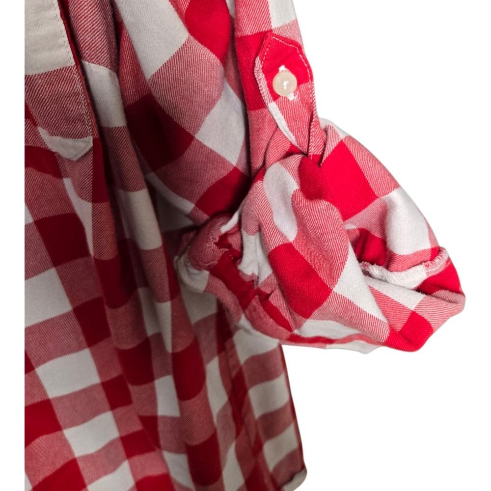 Old Navy Plaid Shirt Roll-Tab Sleeve Button Down Top Red White Womens XL Petite - Picture 5 of 7